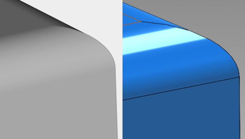 A triangulated 3mf file next to the original blue step file.